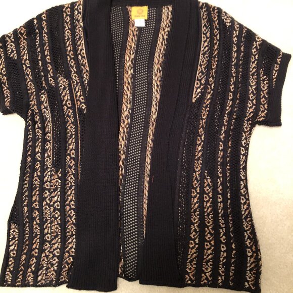 Ruby Rd. black, gold, brown open -front knit Sweater Vest, M - Picture 8 of 9